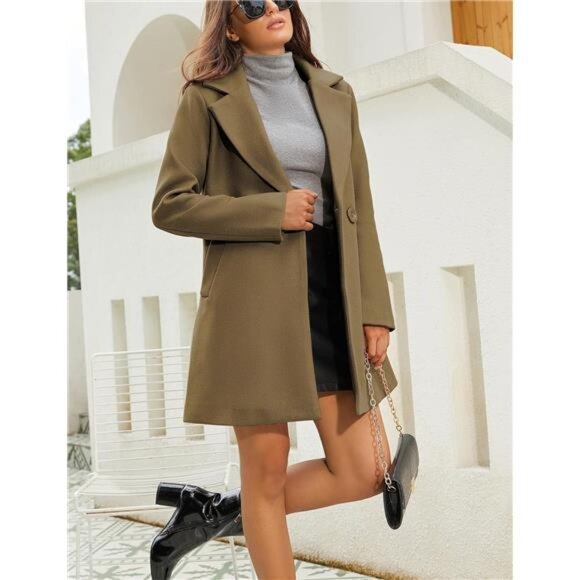 Women's Wool Pea Coat Notched Collar Double Breasted Brown